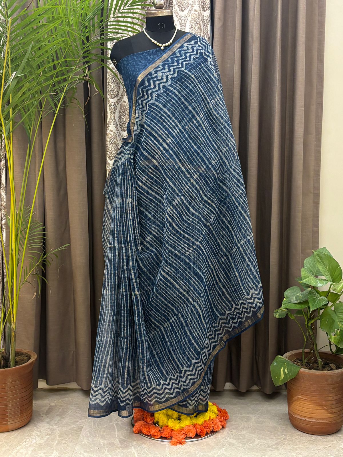 Classic Navy Chevron Saree