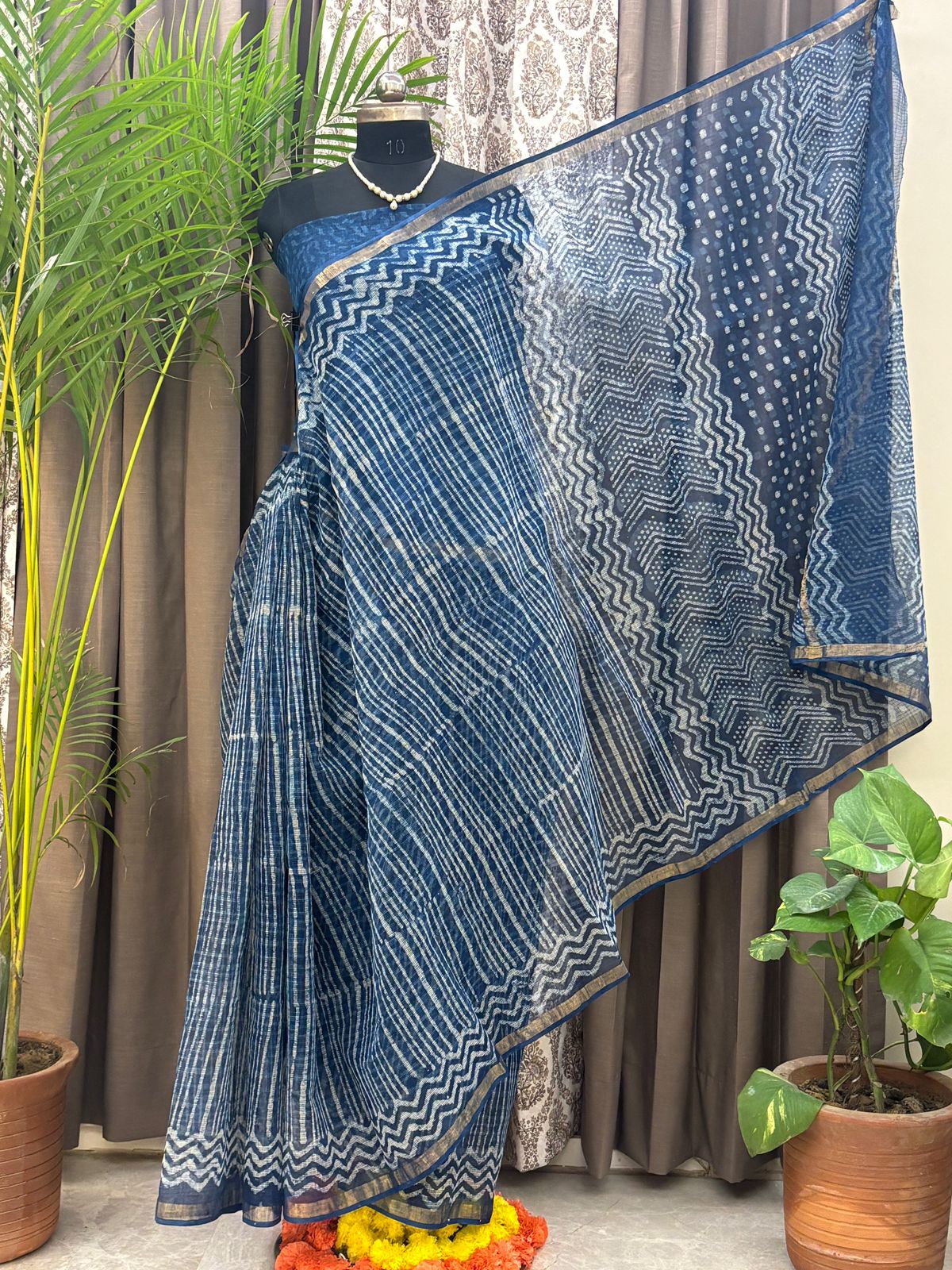 Classic Navy Chevron Saree