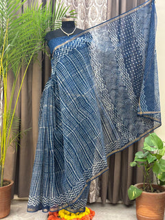 Classic Navy Chevron Saree