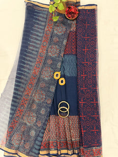 Royal Indigo Red Bloom Saree