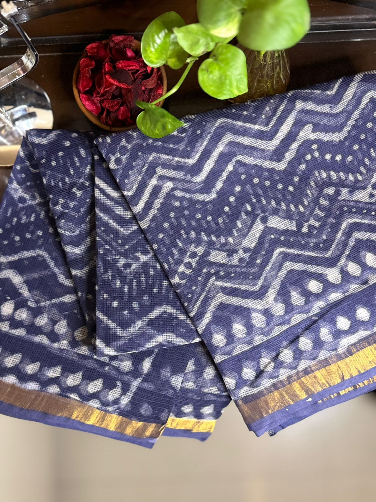 Royal Indigo Leheriya Saree