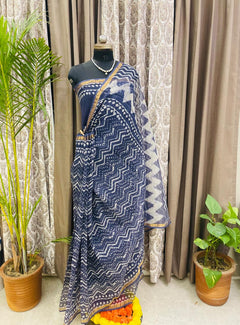 Royal Indigo Leheriya Saree