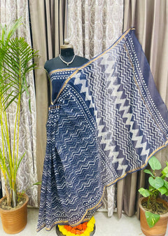 Royal Indigo Leheriya Saree