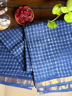 Classic Blue Checkmate Saree