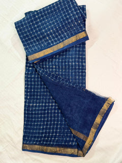 Classic Blue Checkmate Saree