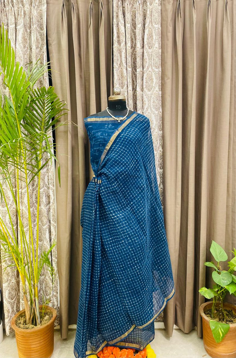 Classic Blue Checkmate Saree