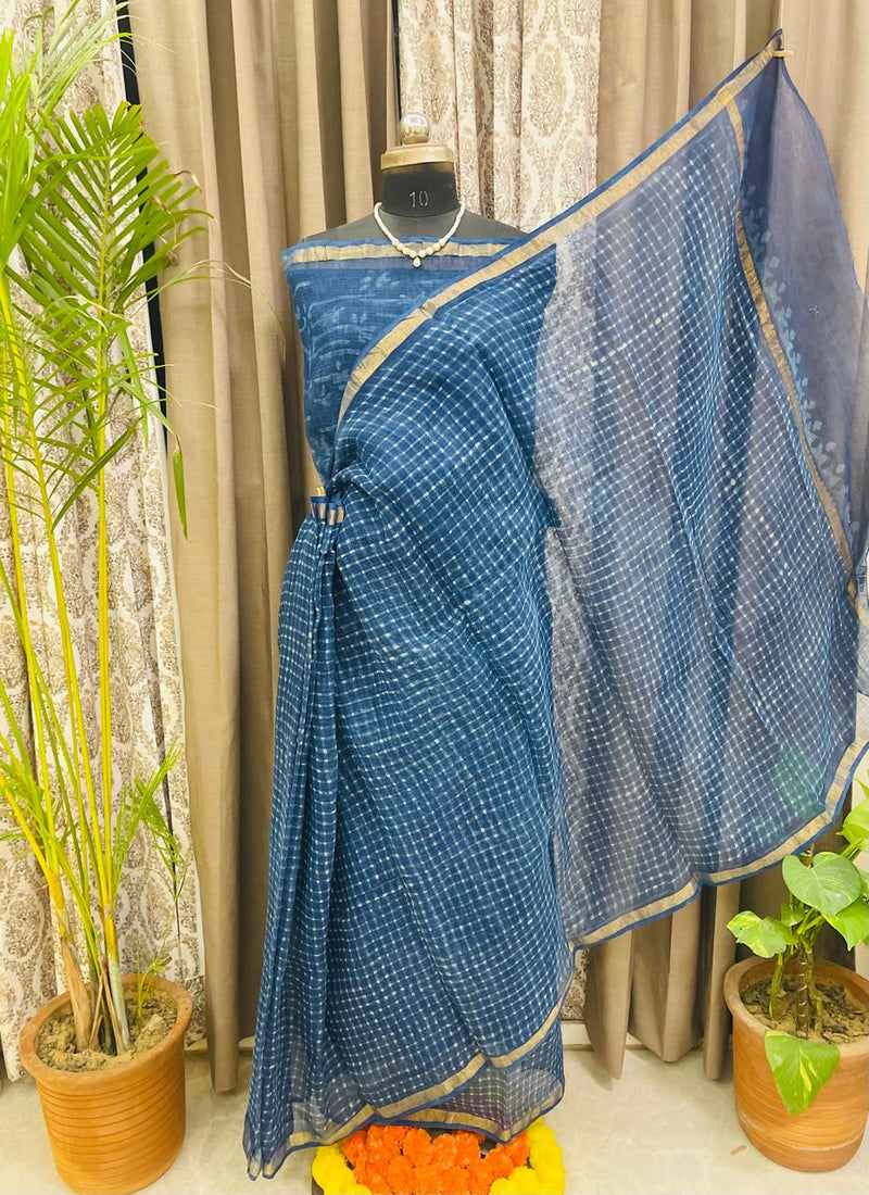 Classic Blue Checkmate Saree
