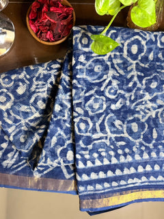 Navy Bloom Hand Block Saree