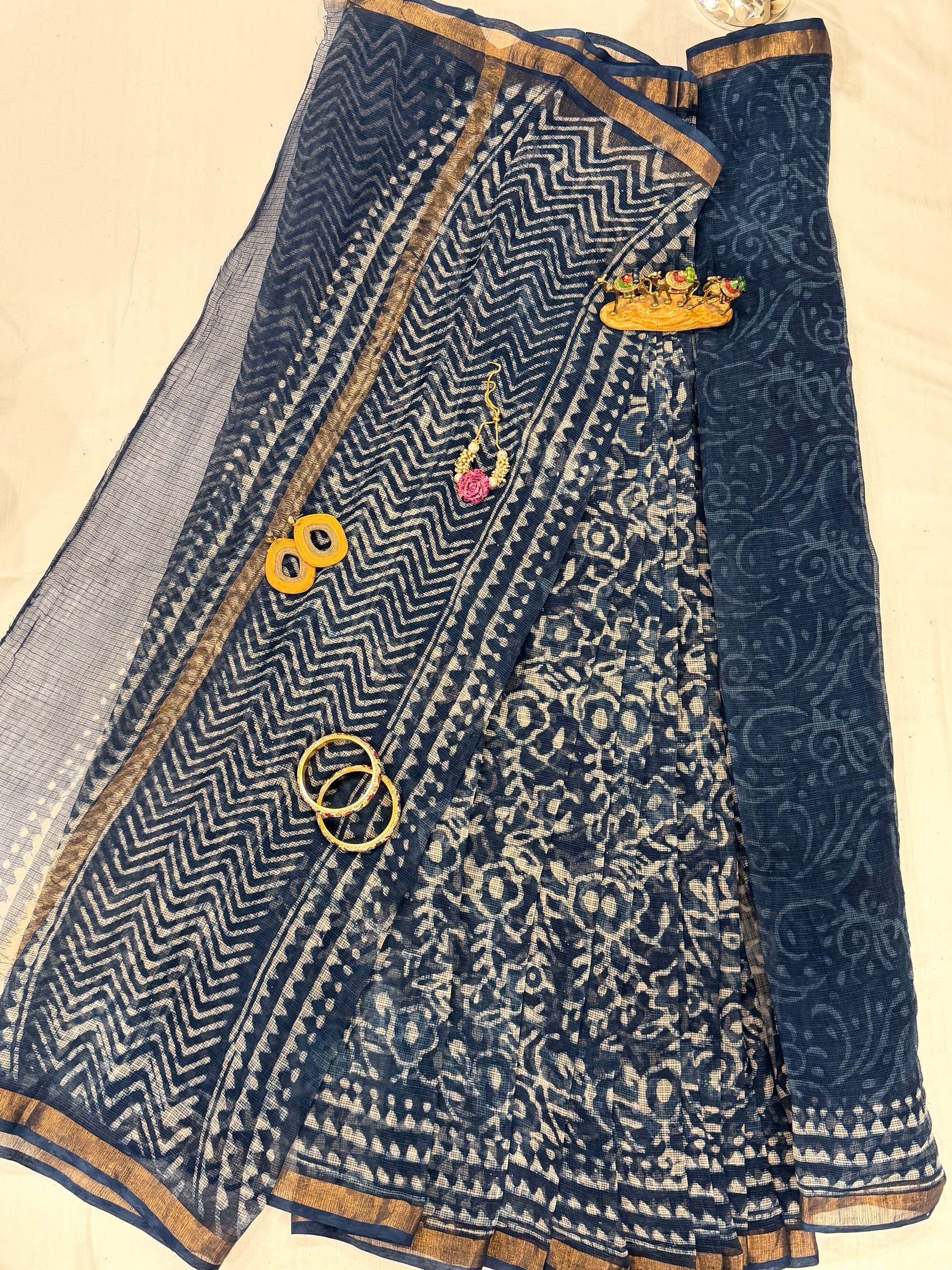 Navy Bloom Hand Block Saree