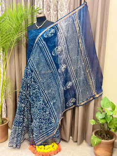 Navy Bloom Hand Block Saree