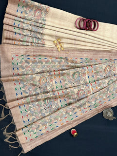 Folk Peacock Kantha Saree