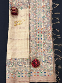 Folk Peacock Kantha Saree