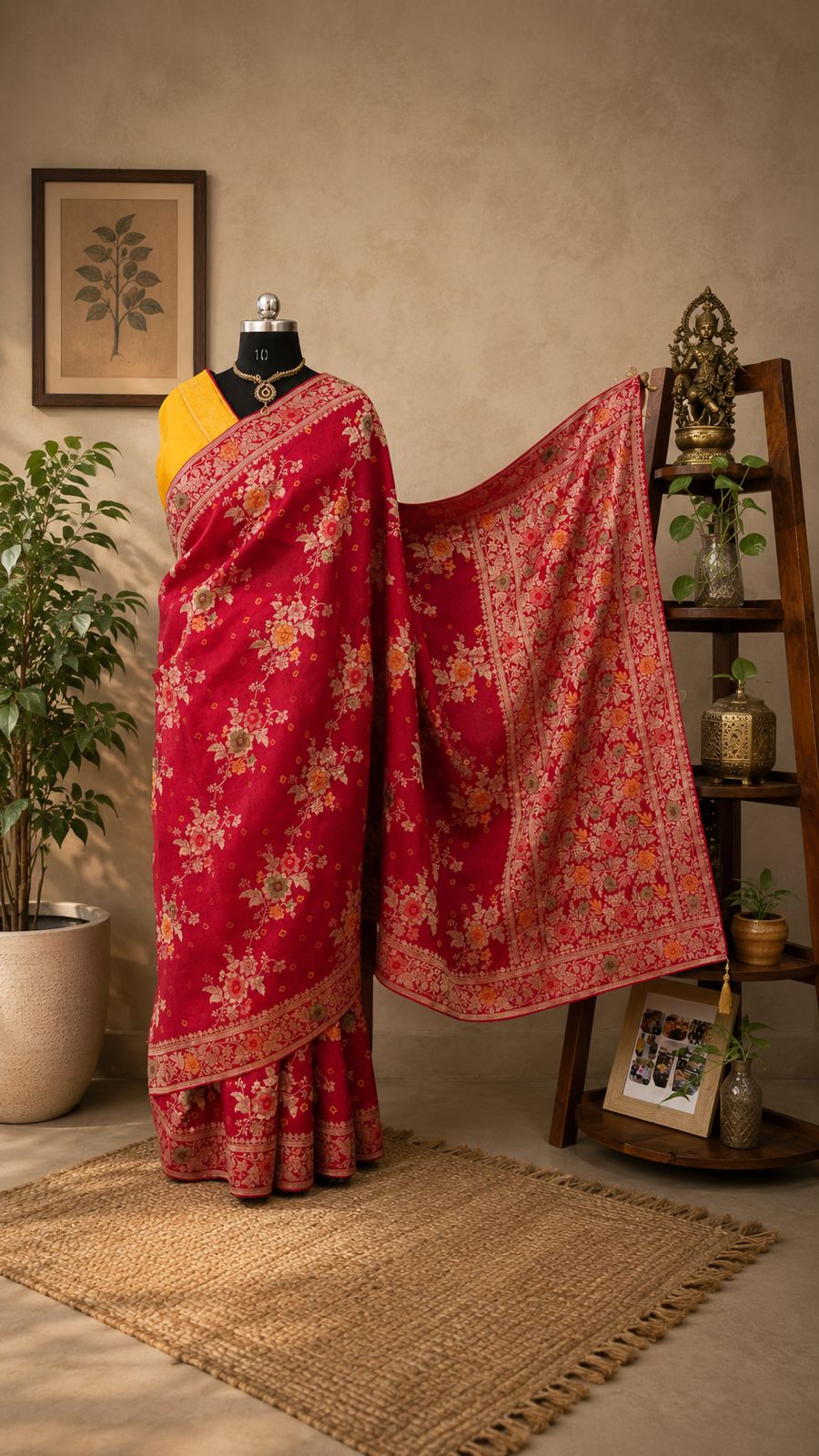 Royal Pink Floral Zari Saree