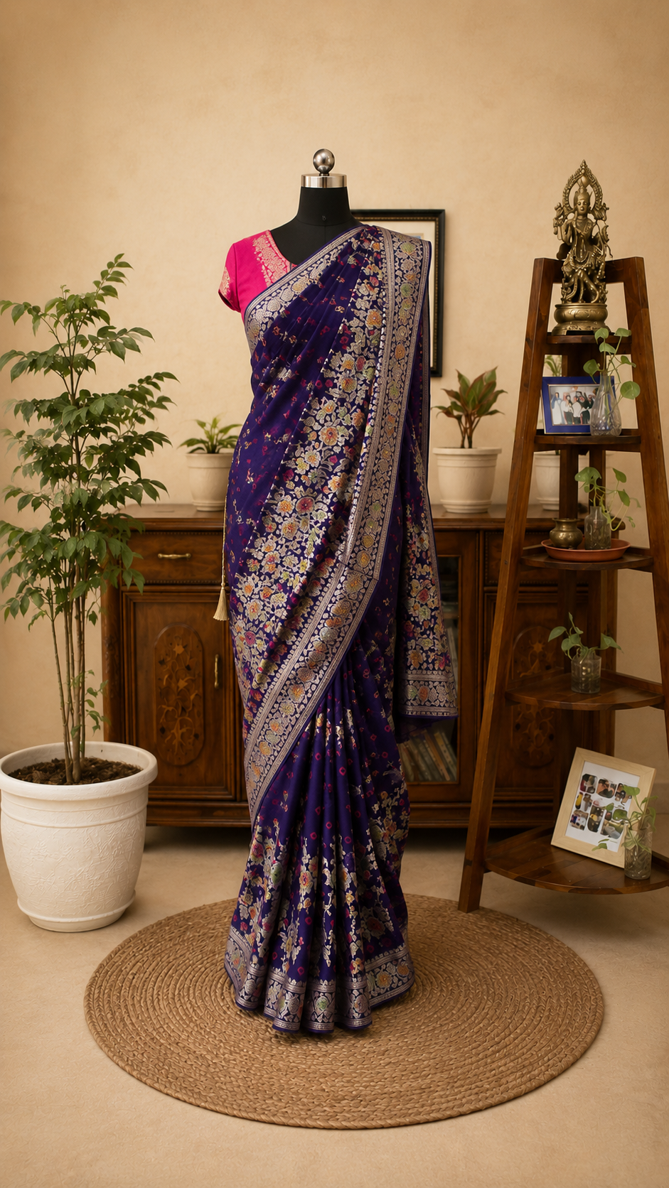 Royal Purple Floral Zari Saree