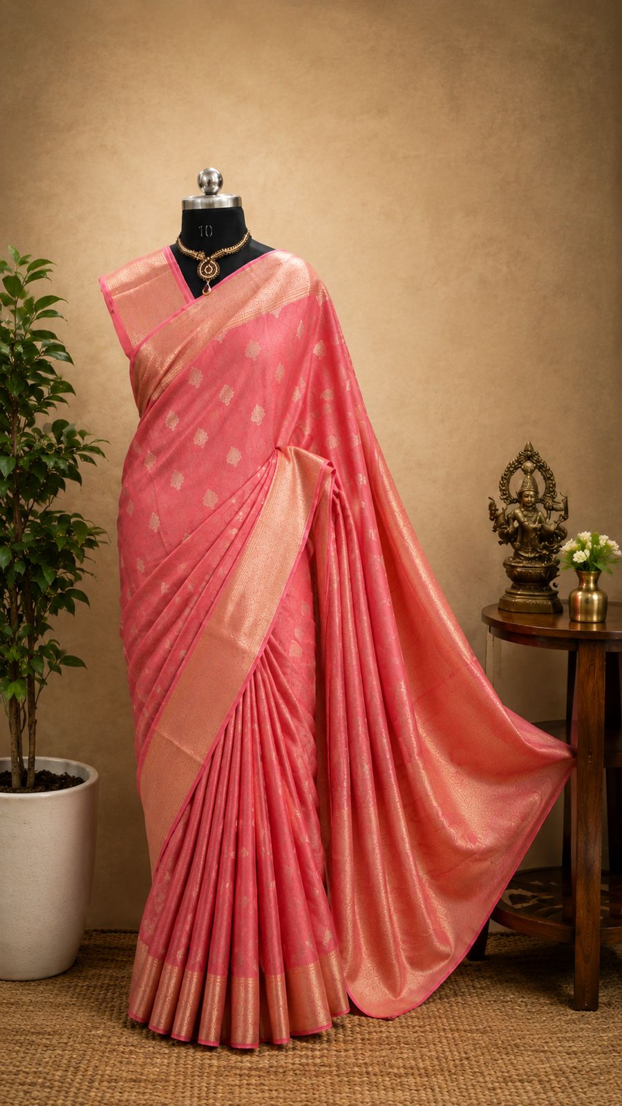 Royal Peach Pink Zari Georgette Saree