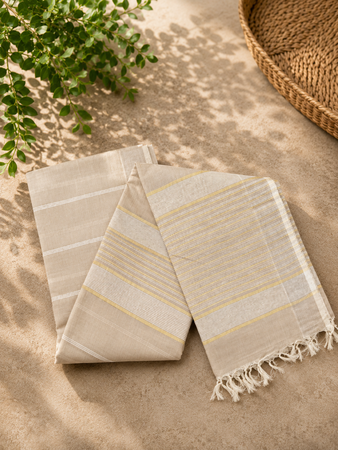 Oatmeal Elegance Cotton Saree — image 1