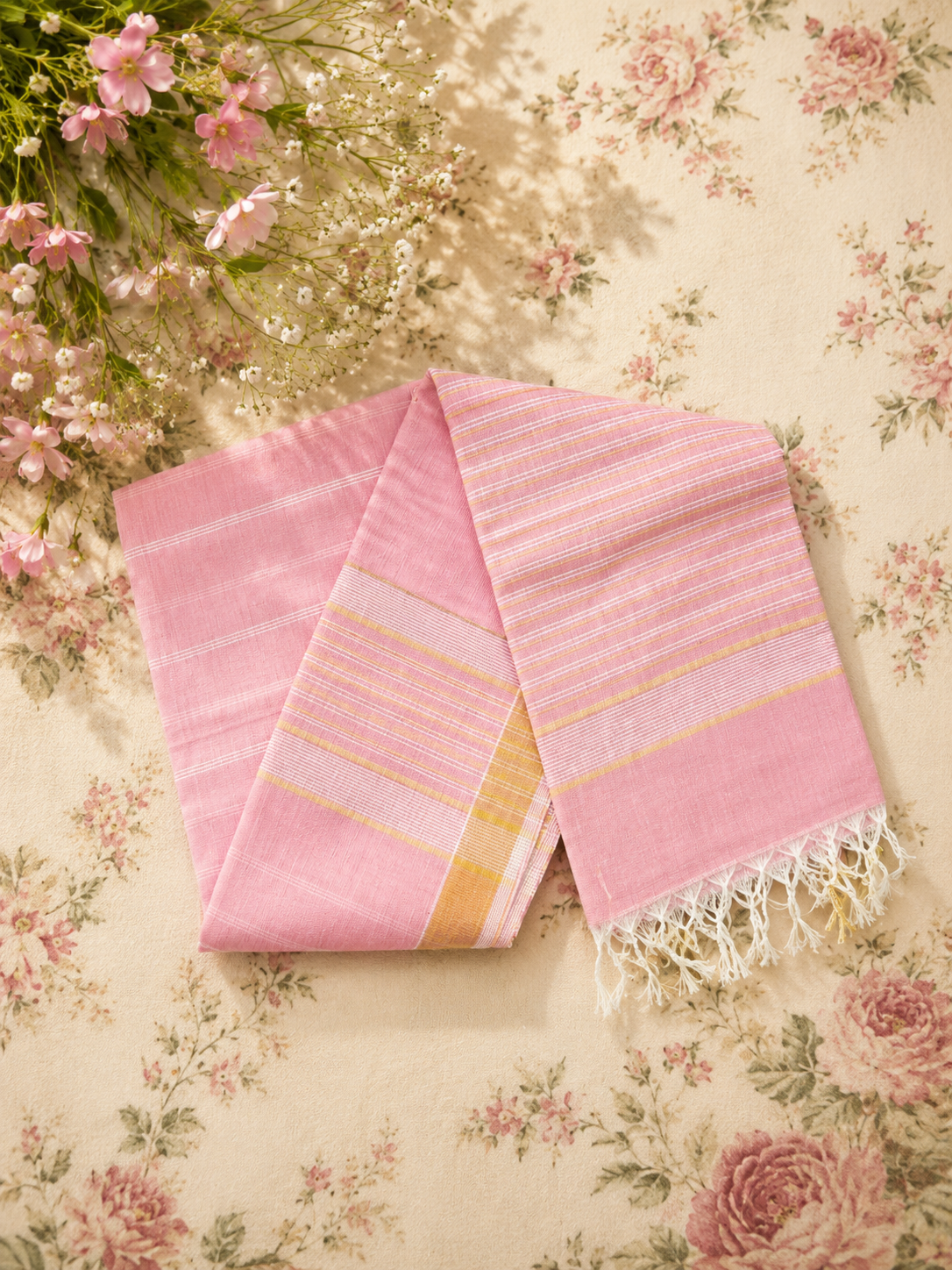 Soft Pink Handloom Cotton Saree