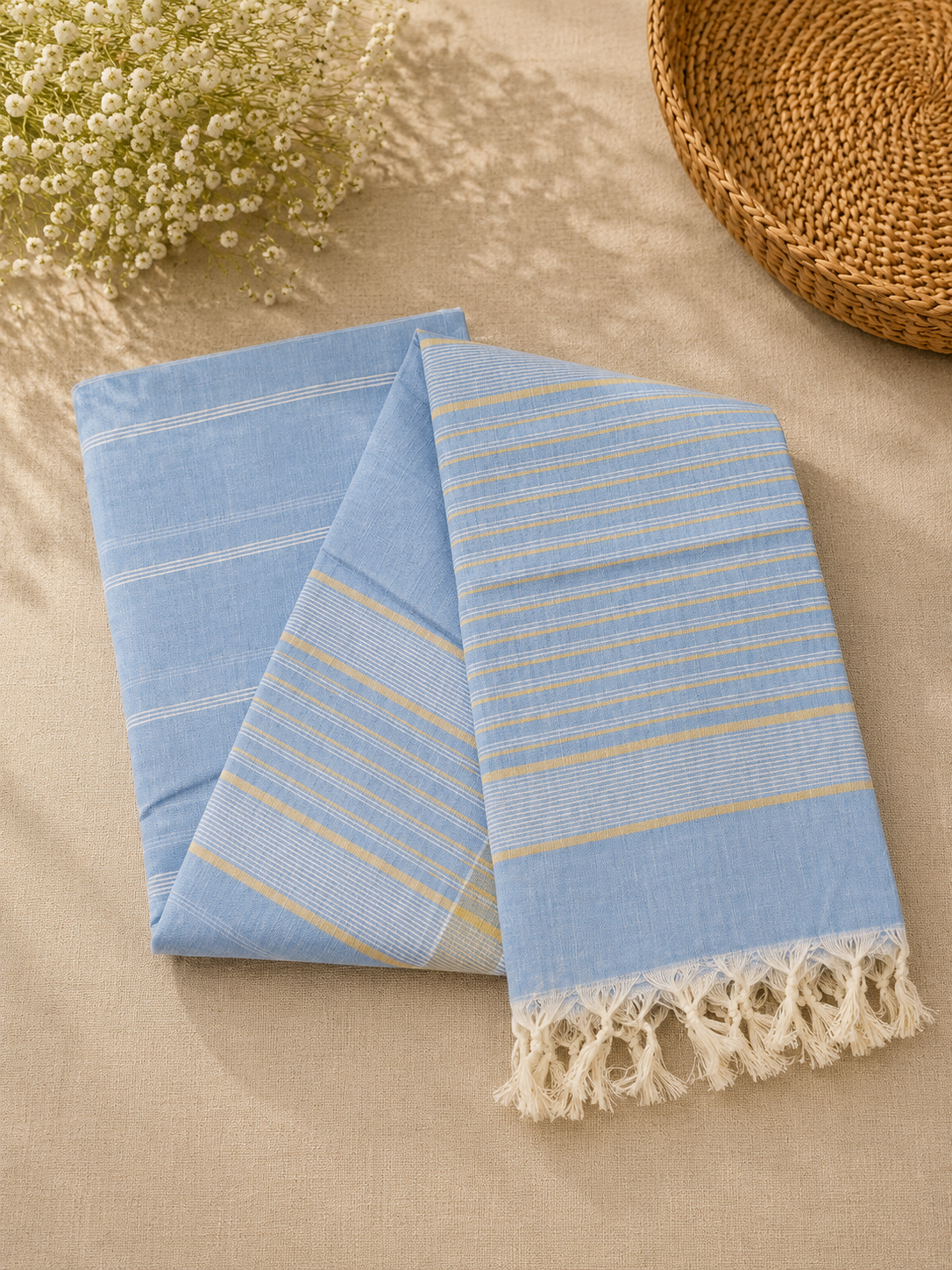 Soft Sky Blue Cotton Saree