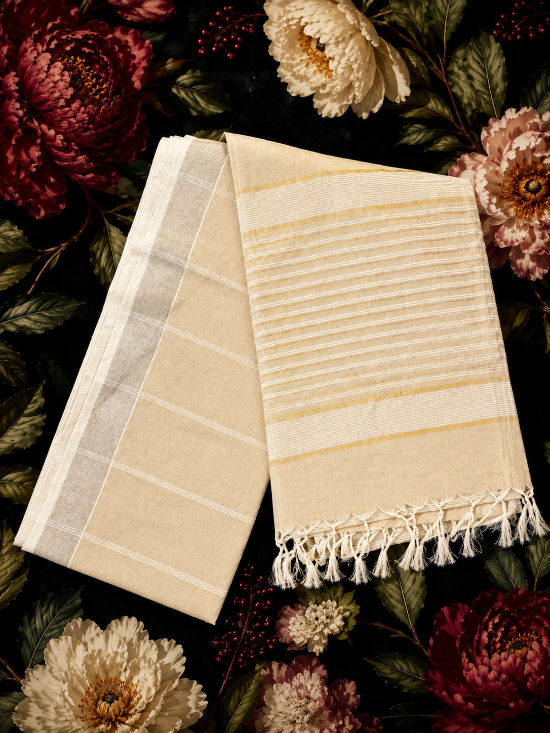 Ivory Cream Cotton Saree
