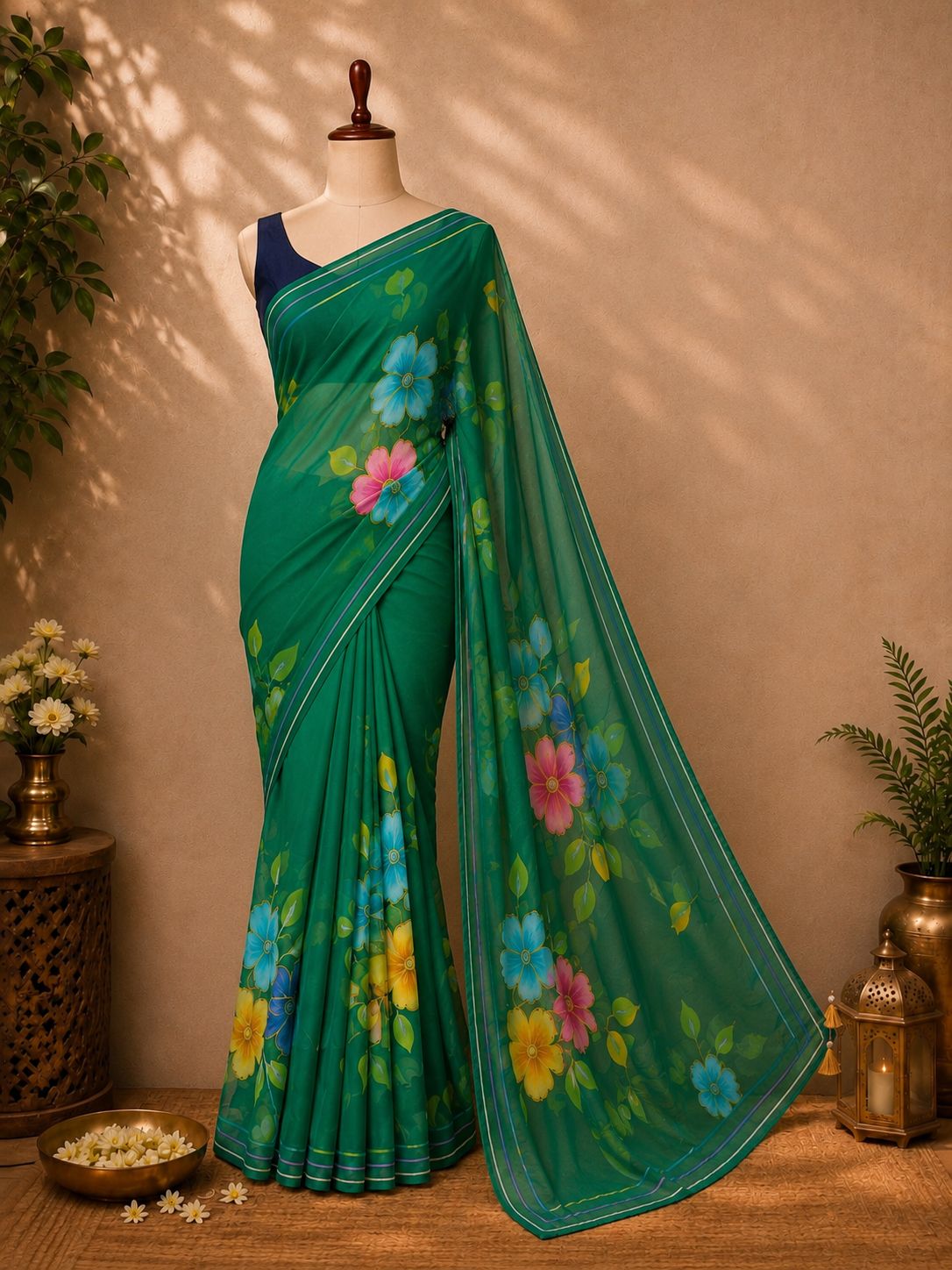 Rama Green Chiffon Saree