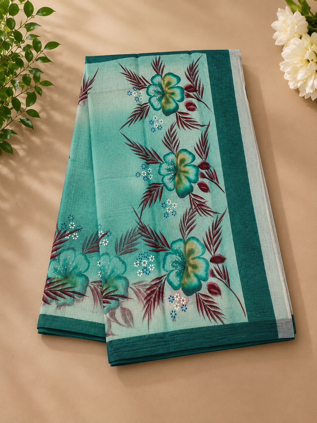 Aqua Flora Cotton Saree