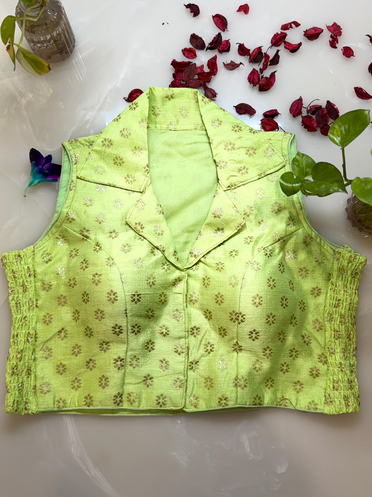 Lime Green Brocade Blouse