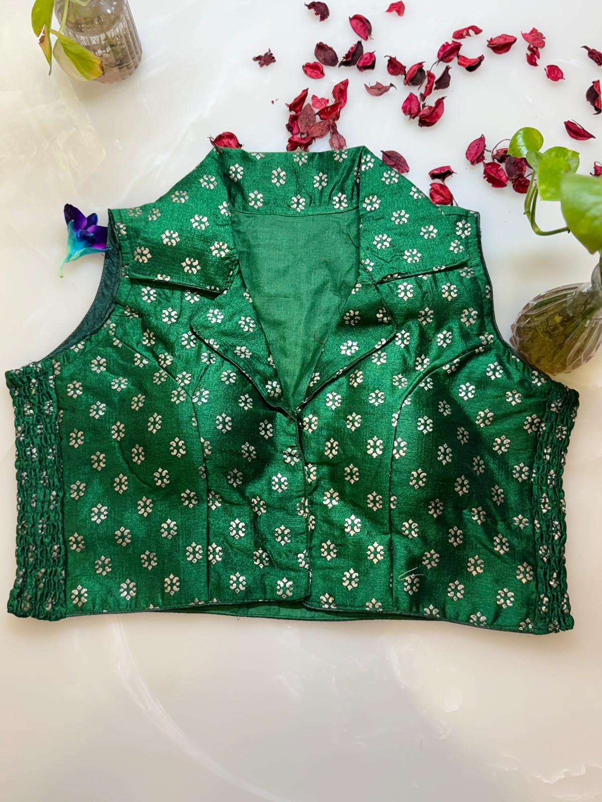 Bottle Green Brocade Blouse