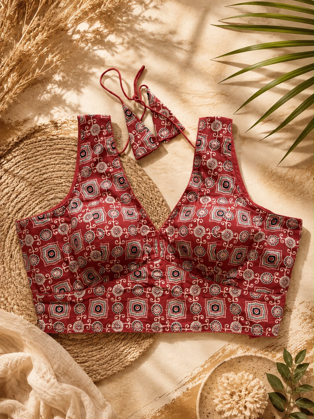 Ajrakh Red Printed Blouse
