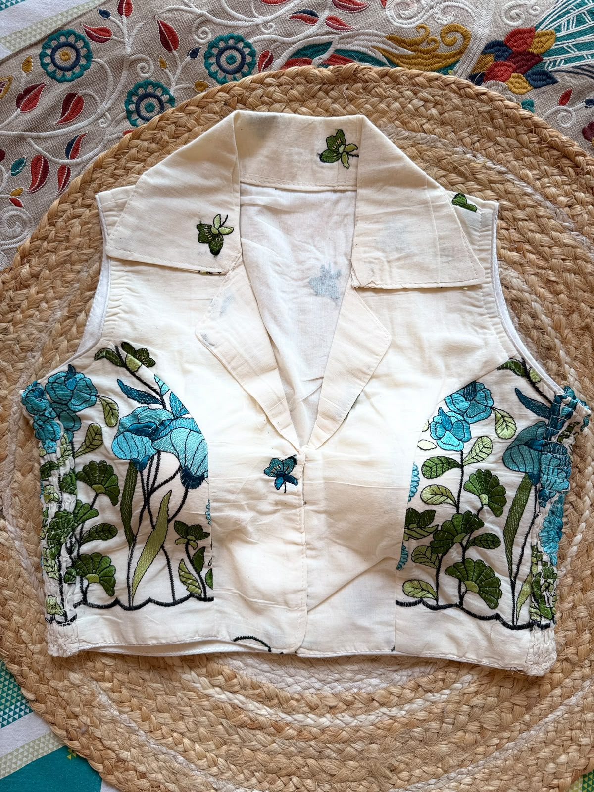 Embroidered Cotton Crop Blouse