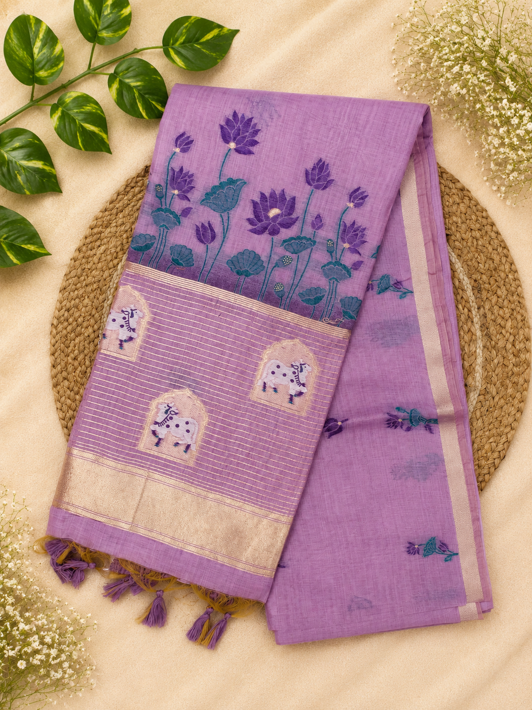Vrindavan Lavender Lotus Saree