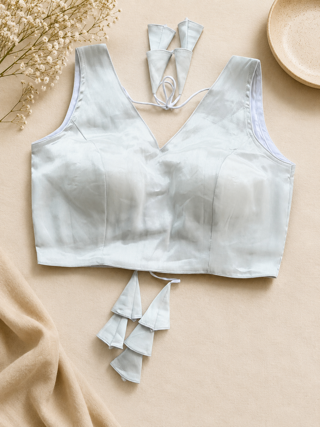 Silver Satin Silk Blouse
