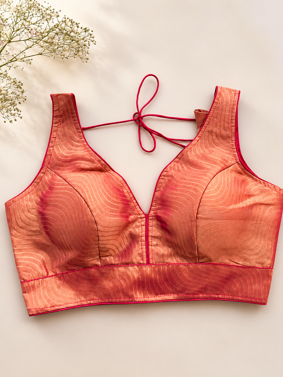 Coral peach Satin Silk Blouse