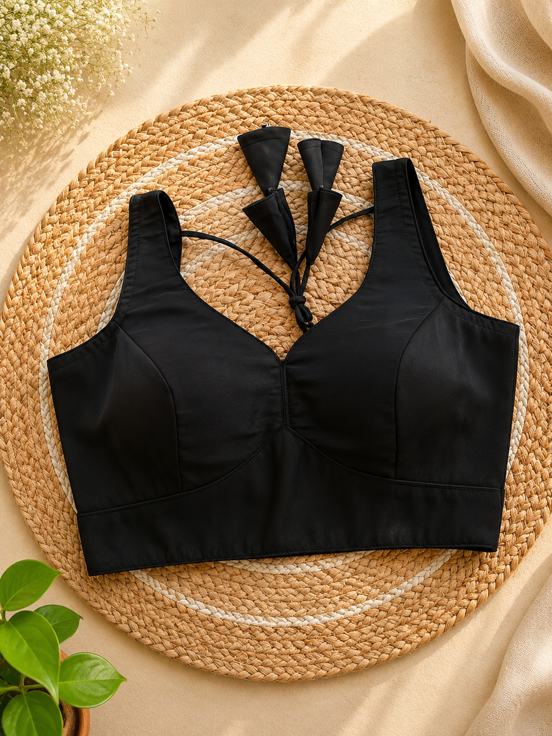 Black satin silk blouse